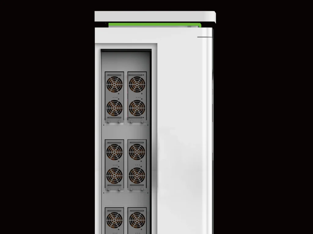 Left view of the internal structure of the UDB200 DC charging station, showing the built-in modular charging unit