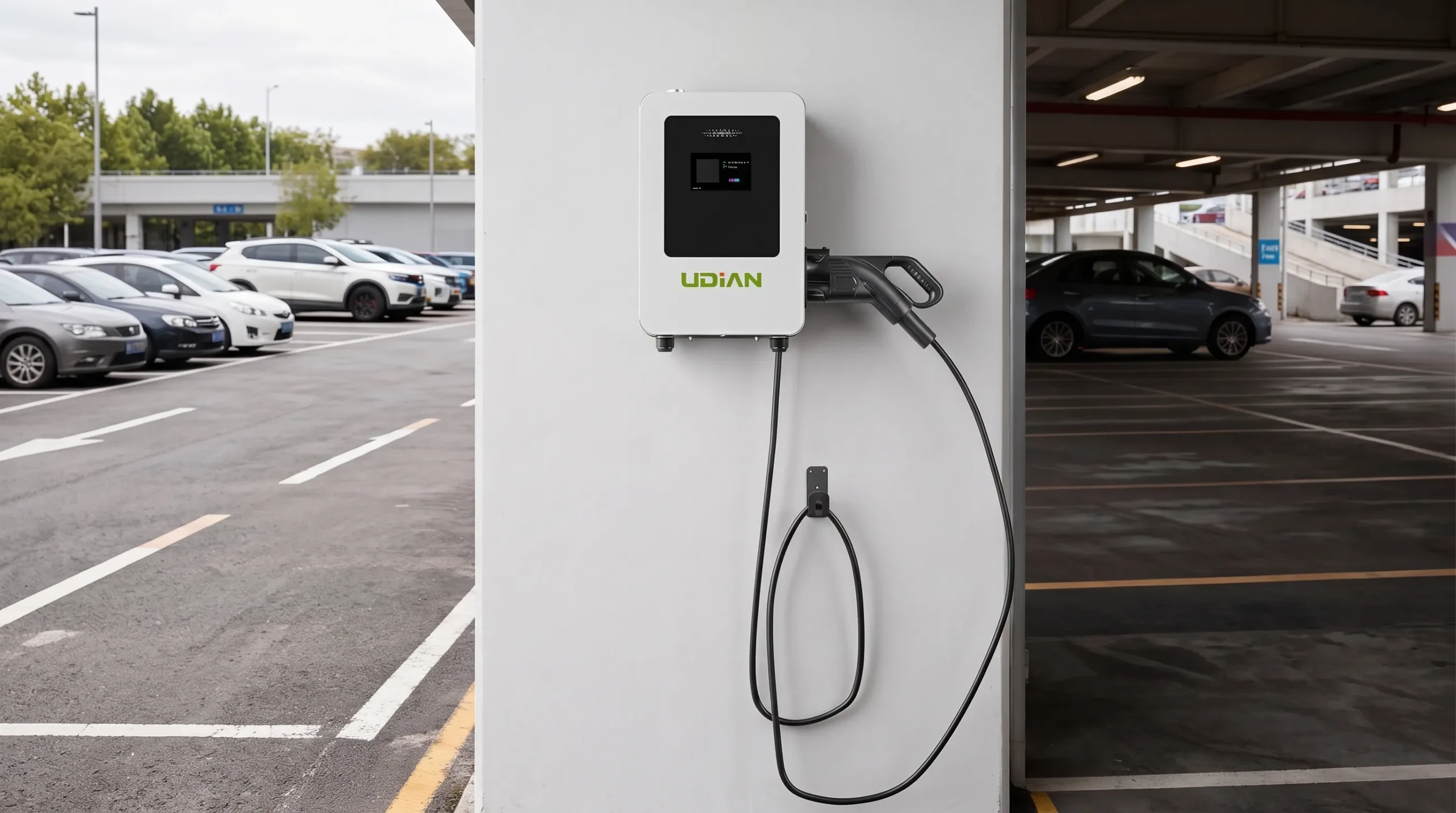 Wall-mounted 220V input home DC fast charger with 7kW 14kW 21kW 28kW options, perfect for residential charging of electric vehicles equipped with only a single DC charging port